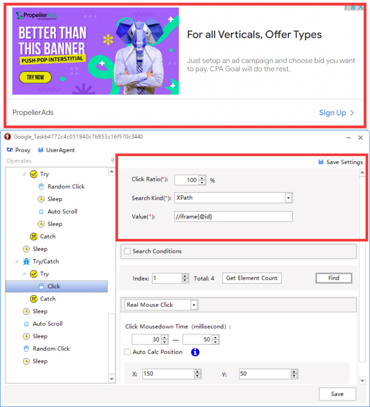 Page ad click automation in TrafficBotPro